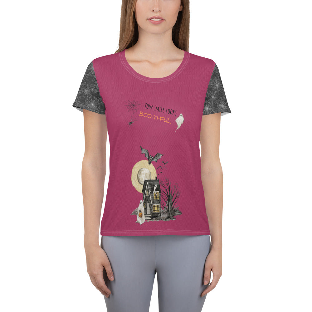 Women's "Boo-ti-ful Smile" Athletic T-Shirt | Lipstick