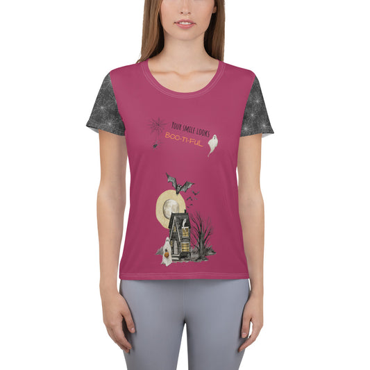 Women's "Boo-ti-ful Smile" Athletic T-Shirt | Lipstick