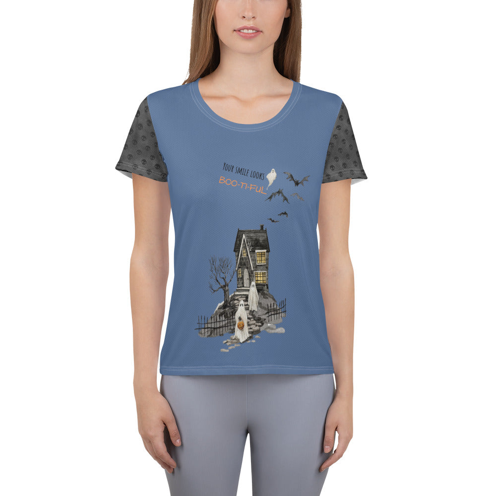 Women's "Boo-ti-ful Smile" Athletic T-Shirt | Kashmir Blue