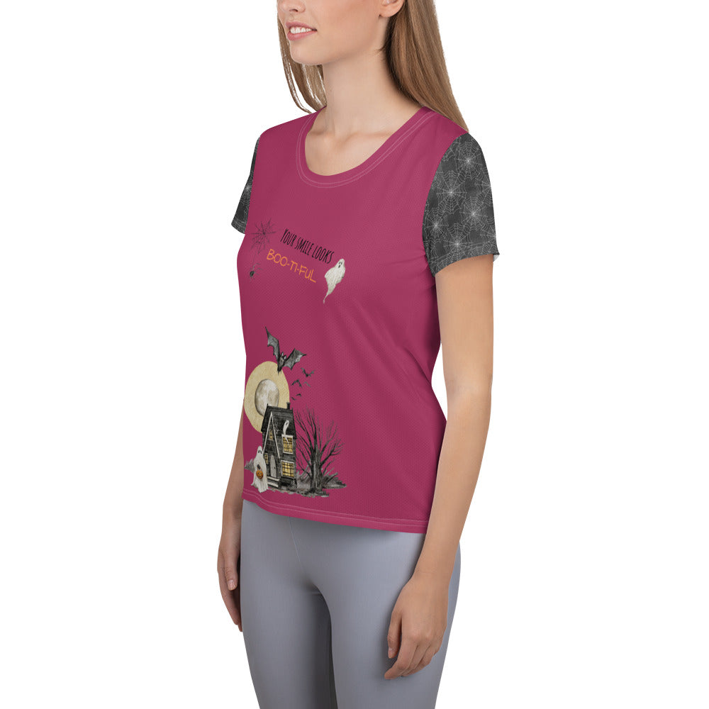 Women's "Boo-ti-ful Smile" Athletic T-Shirt | Lipstick