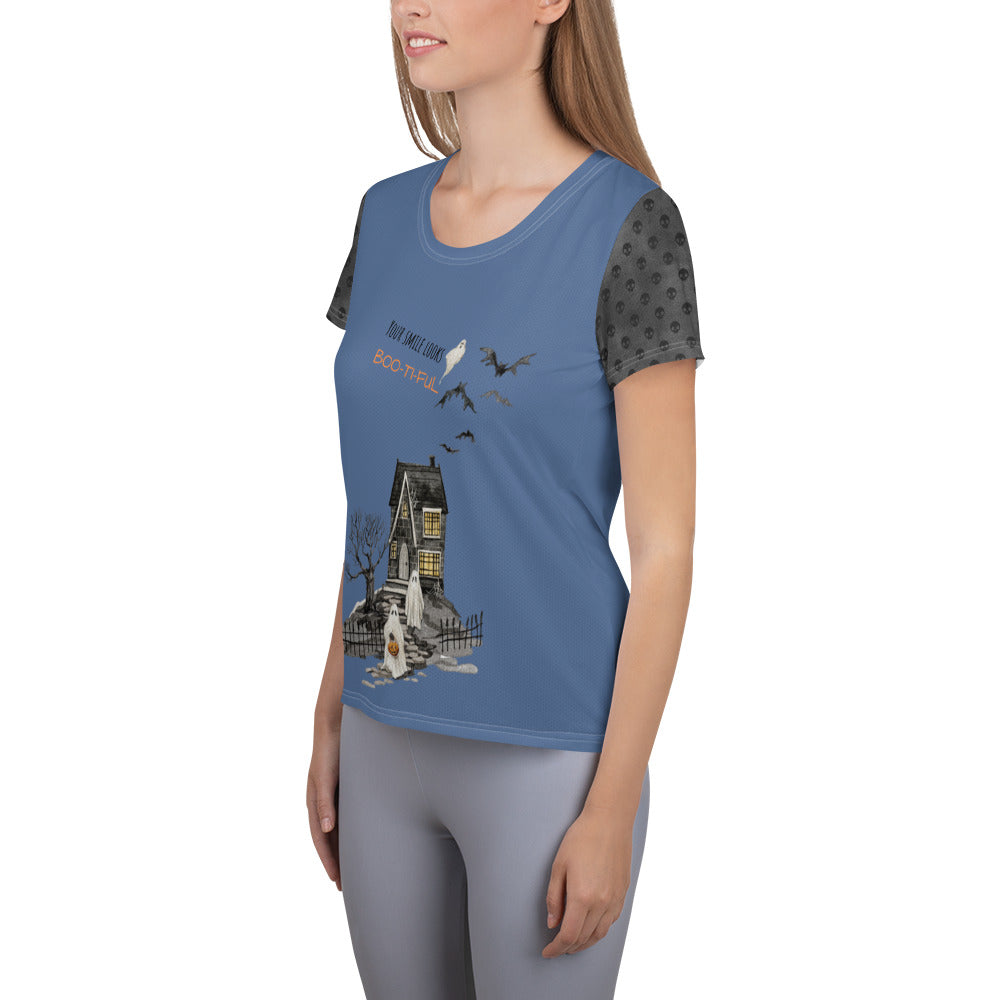 Women's "Boo-ti-ful Smile" Athletic T-Shirt | Kashmir Blue