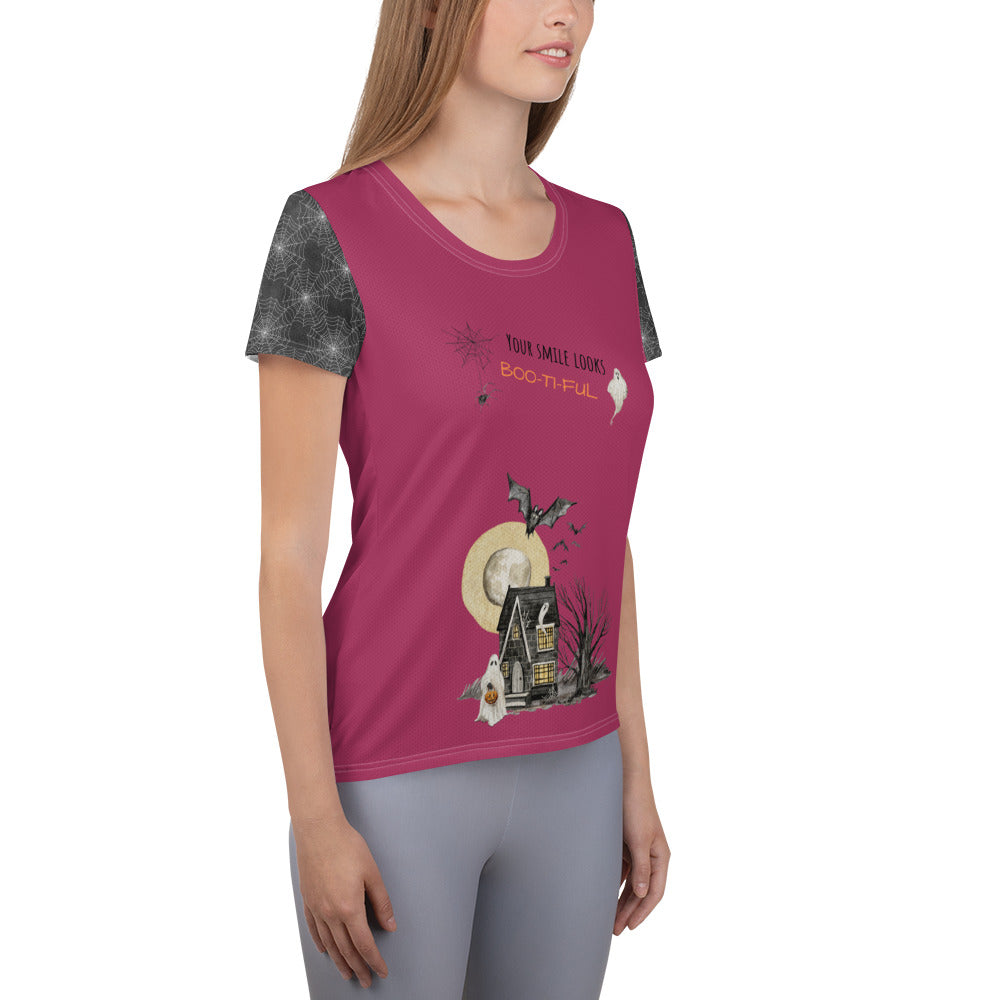 Women's "Boo-ti-ful Smile" Athletic T-Shirt | Lipstick