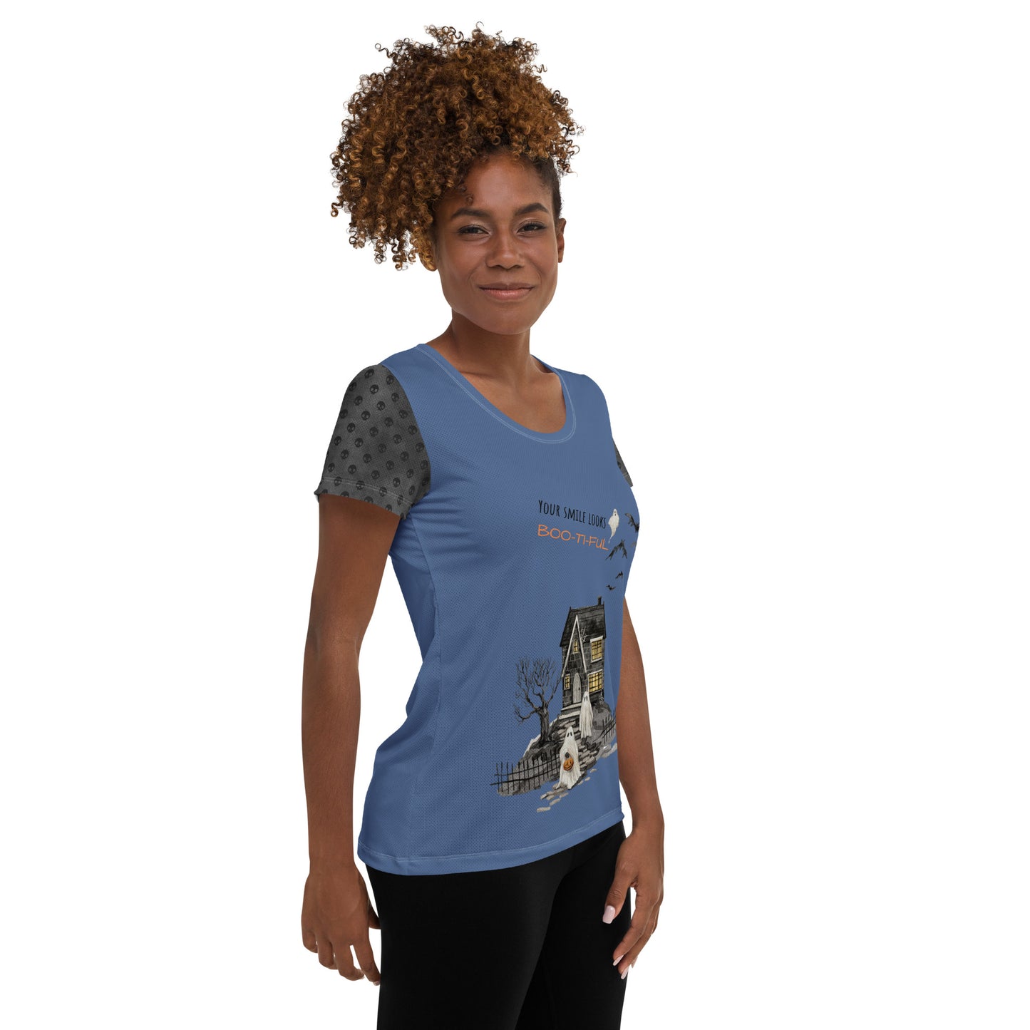 Women's "Boo-ti-ful Smile" Athletic T-Shirt | Kashmir Blue