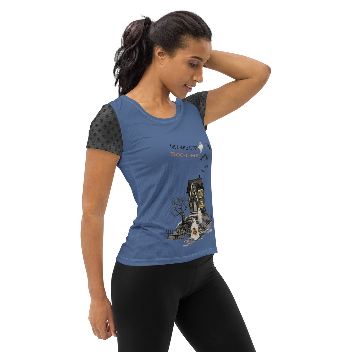 Women's "Boo-ti-ful Smile" Athletic T-Shirt | Kashmir Blue