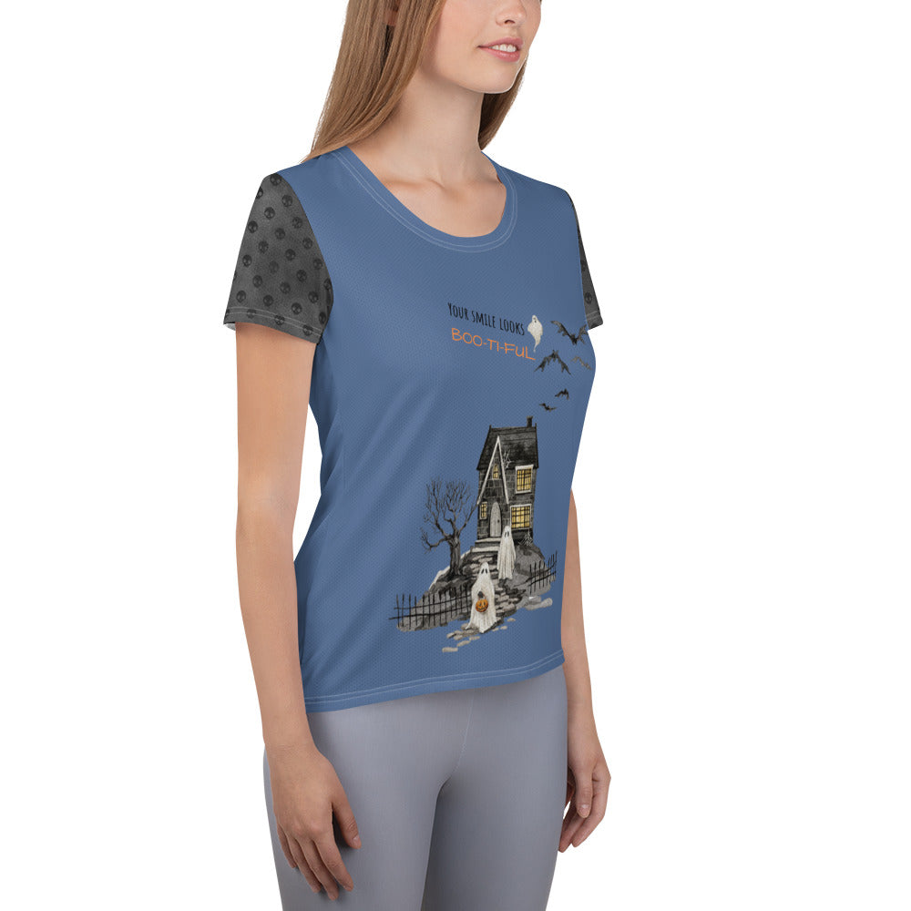 Women's "Boo-ti-ful Smile" Athletic T-Shirt | Kashmir Blue